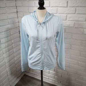 Hyba Ladies Size Medium Light Blue Lightweight Full Zip w/ Drawstring Hood